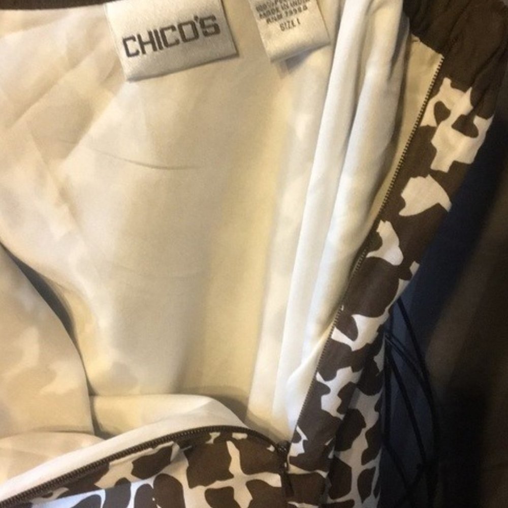 Chicos Animal Leopard Flared Midi Skirt Sz 1 M Brown Cotton Lined 28" EUC - Picture 9 of 14